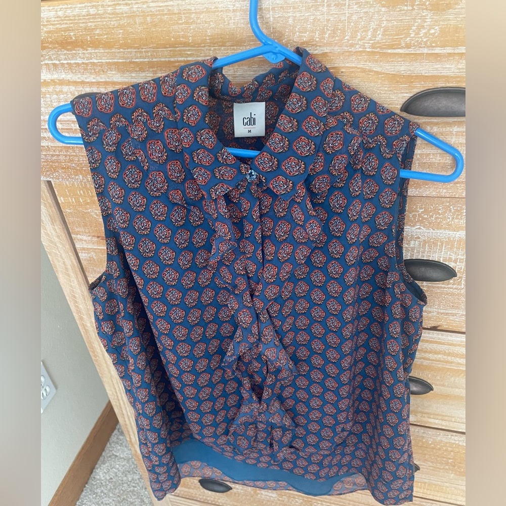 Blue and Orange CAbi Ruffle Tank with Buttons